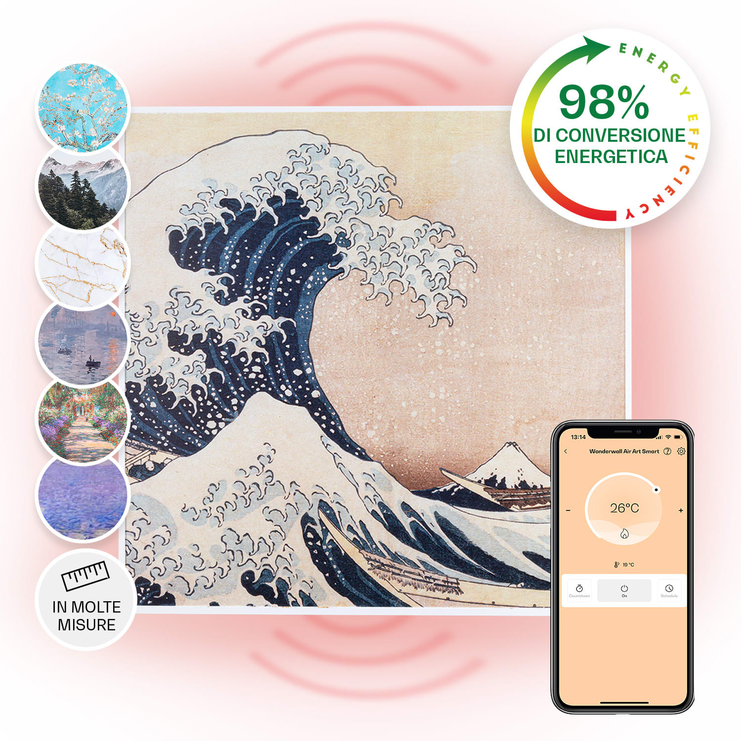 Wonderwall Air Art Smart Stufa a Infrarossi 60x60cm 350W Onde 60 x 60 cm | 350 W | Onda