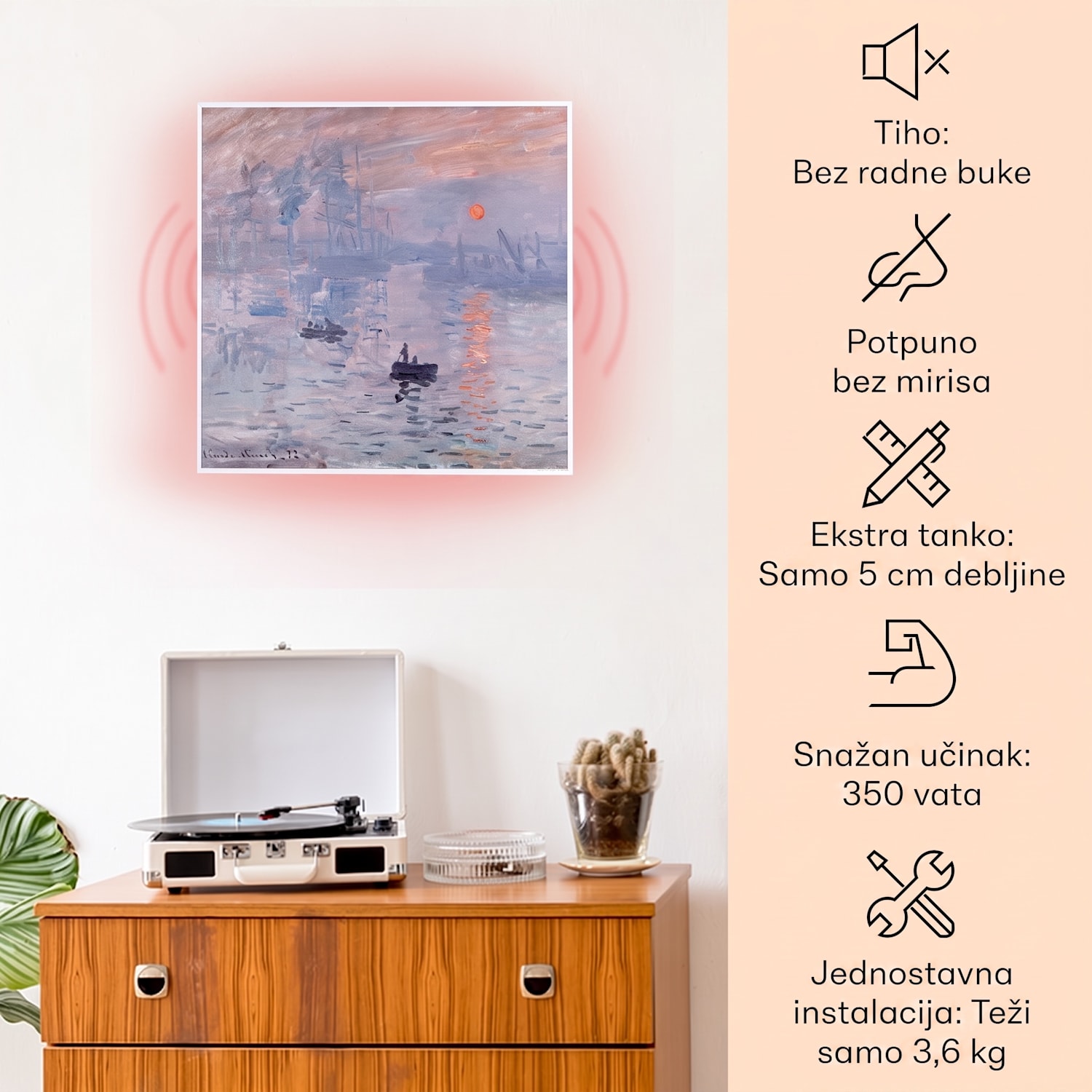 Wonderwall Air Art Smart, infracrveni grijač, 60 x 60 cm, 350 W, aplikacija, izlazak sunca 60 x 60 cm | 350 W | Izlazak sunca