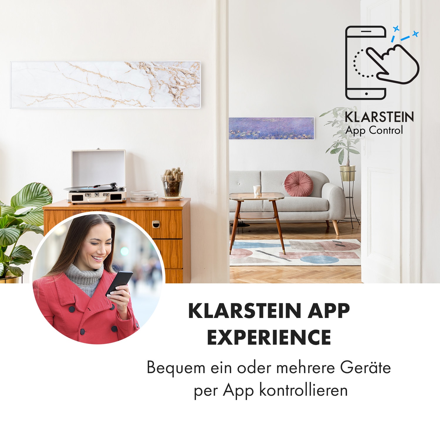 Wonderwall Air Art Smart Infrarotheizung 60x60cm 350W Wandinstallation  App-Steuerung Marmor II 120 x 30 cm | 350 W | Marmor