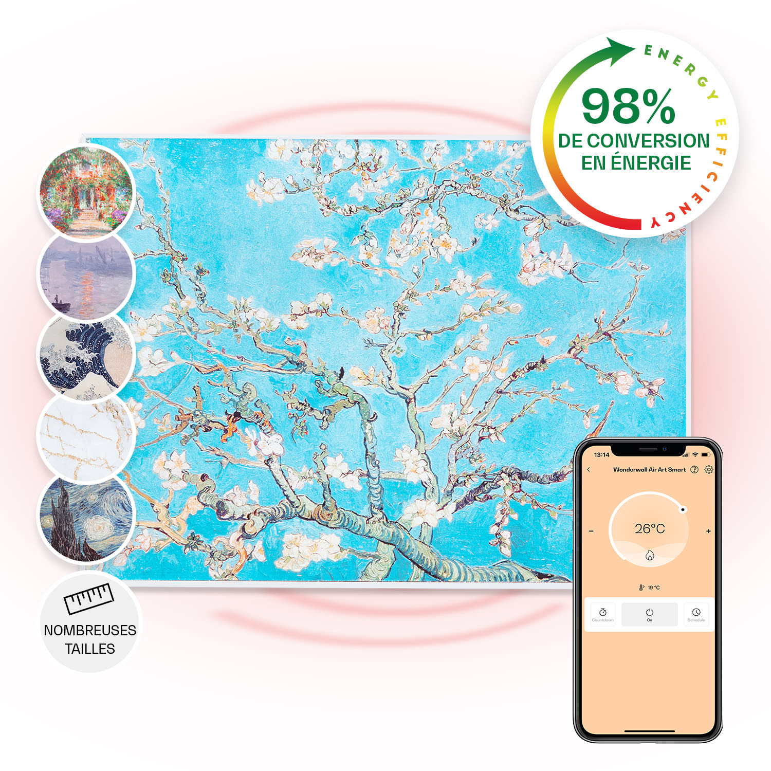 Wonderwall Air Art Smart infrarood verwarming 80x60cm 500W bloesem 80 x 60 cm | 500 W | Amandelbloesem