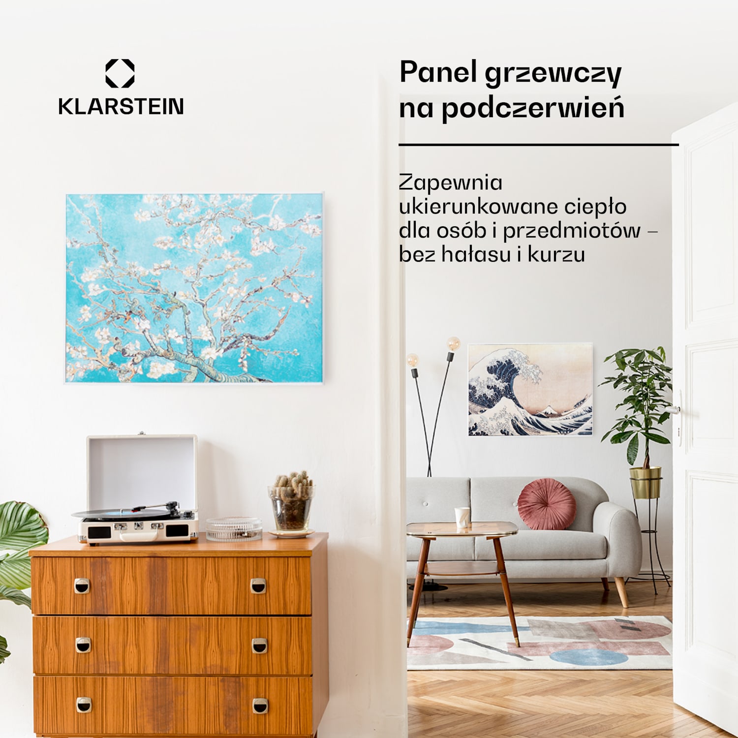 Wonderwall Air Art Smart, panel grzewczy na podczerwień, grzejnik, 80 x 60 cm, 500 W, aplikacja, kwiaty 80 x 60 cm | 500 W | Kwiaty migdałowca