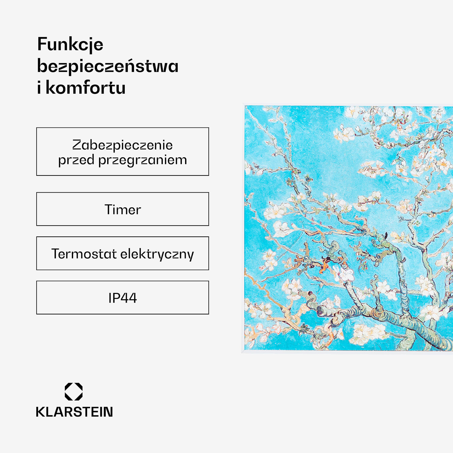 Wonderwall Air Art Smart, panel grzewczy na podczerwień, grzejnik, 80 x 60 cm, 500 W, aplikacja, kwiaty 80 x 60 cm | 500 W | Kwiaty migdałowca