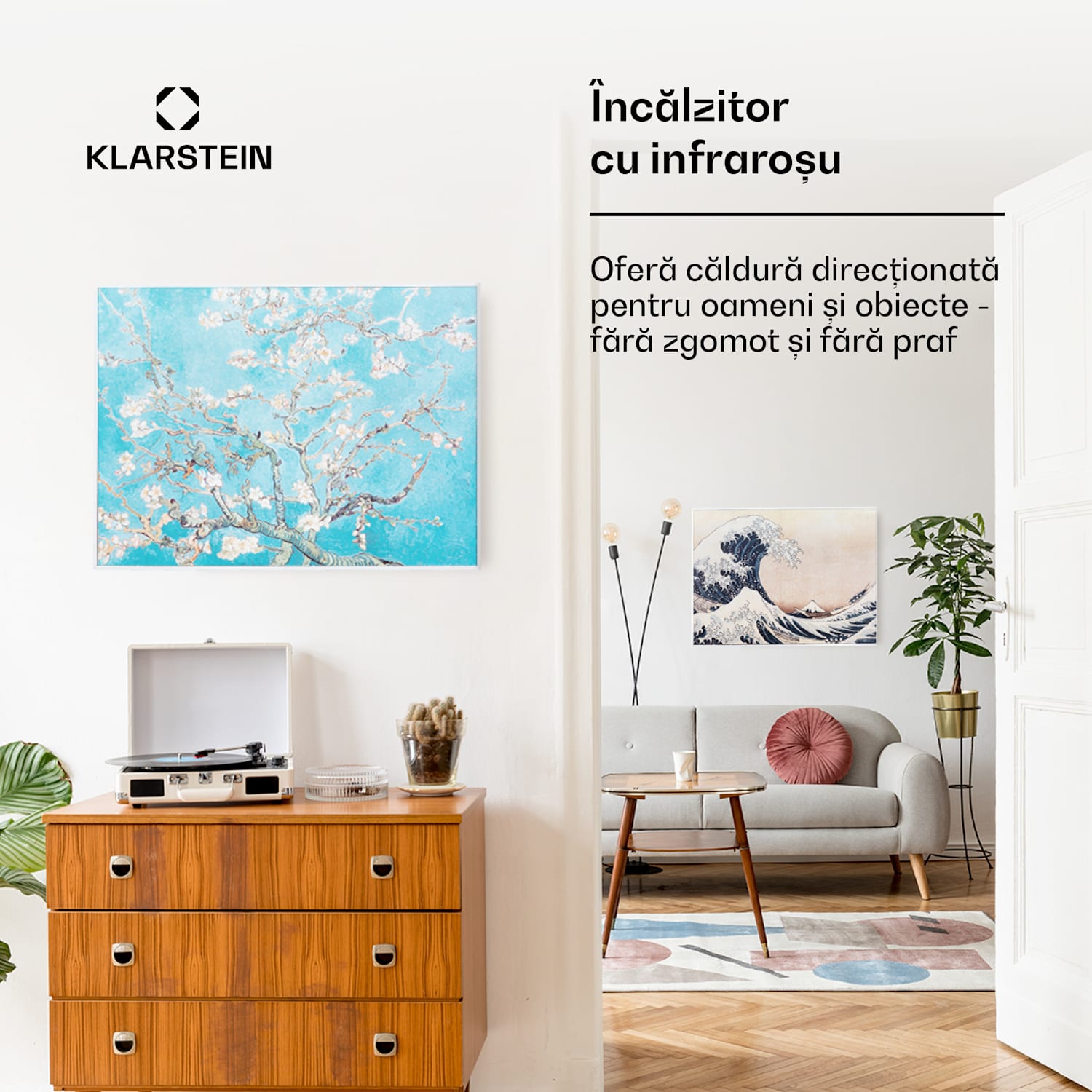 Wonderwall Air Art Smart, încălzitor cu infraroșu, 80 x 60 cm, 500 W, aplicație, flori 80 x 60 cm | 500 W | Flori de migdal