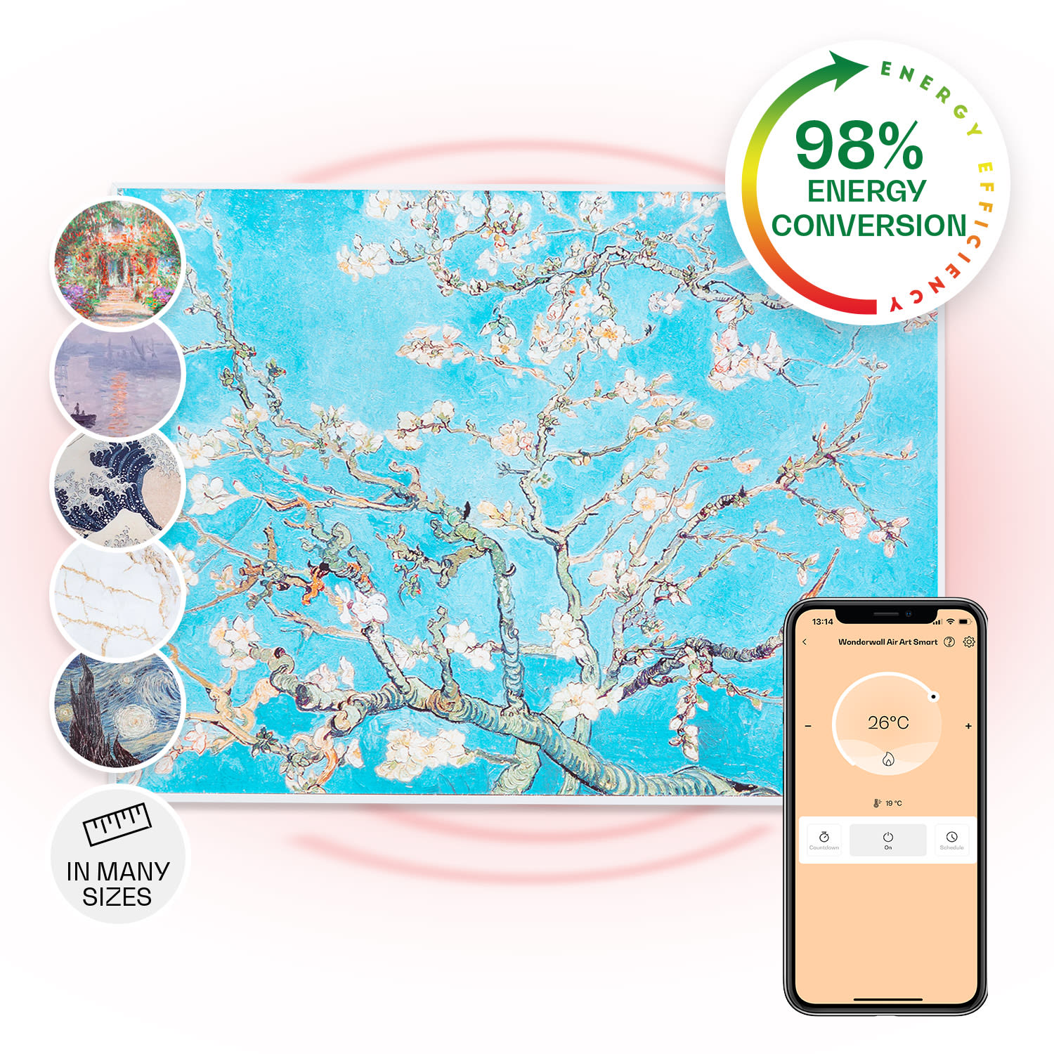 Wonderwall Air Art Smart, infračervený ohřívač, 80 x 60 cm, 500 W, květy 80 x 60 cm | 500 W | Mandlové květy