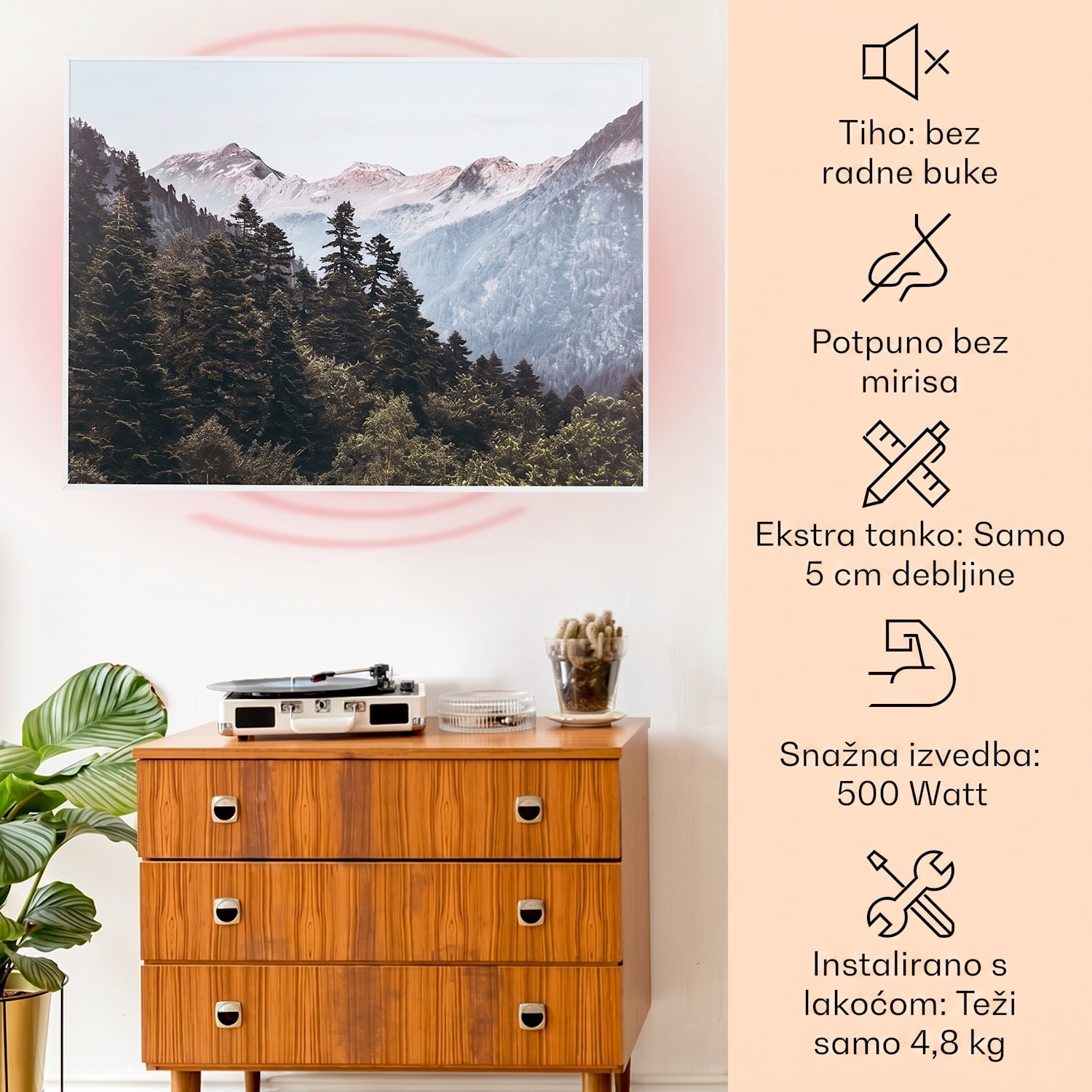 Wonderwall Air Art Smart, infracrveni grijač, 80 x 60 cm, 500 W, aplikacija, planina 80 x 60 cm | 500 W | Planina