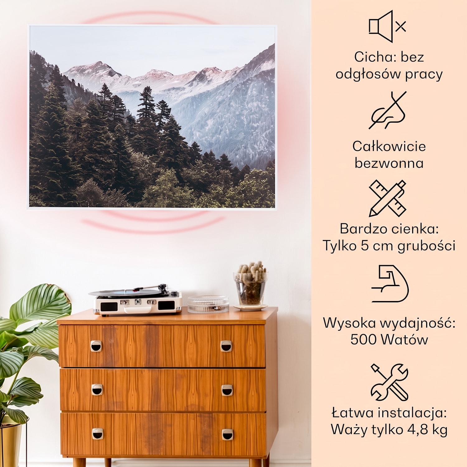 Wonderwall Air Art Smart, panel grzewczy na podczerwień, grzejnik, 80 x 60 cm, 500 W, aplikacja, góry 80 x 60 cm | 500 W | Góra