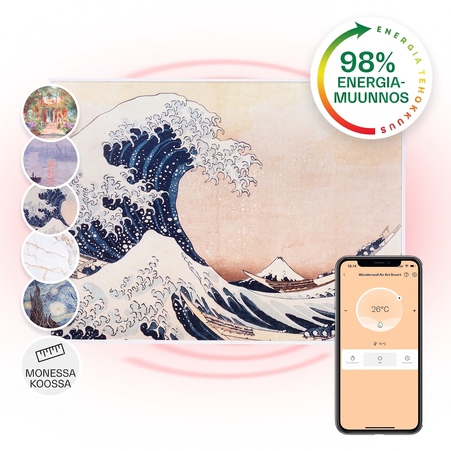 Wonderwall Air Art Smart infrapunalämmitin 80 x 60 cm 500 W suuri aalto 80 x 60 cm | 500 W | Wave