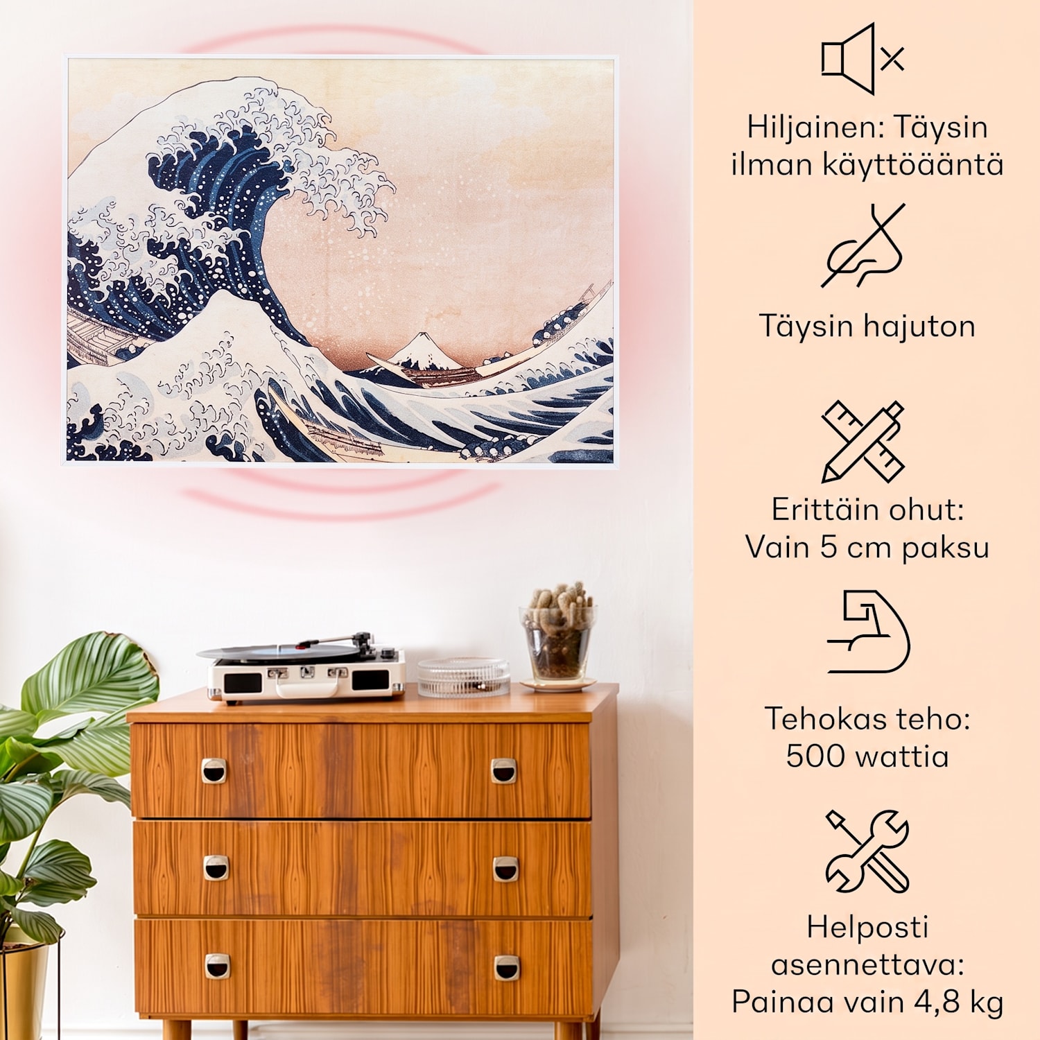 Wonderwall Air Art Smart infrapunalämmitin 80 x 60 cm 500 W suuri aalto 80 x 60 cm | 500 W | Wave