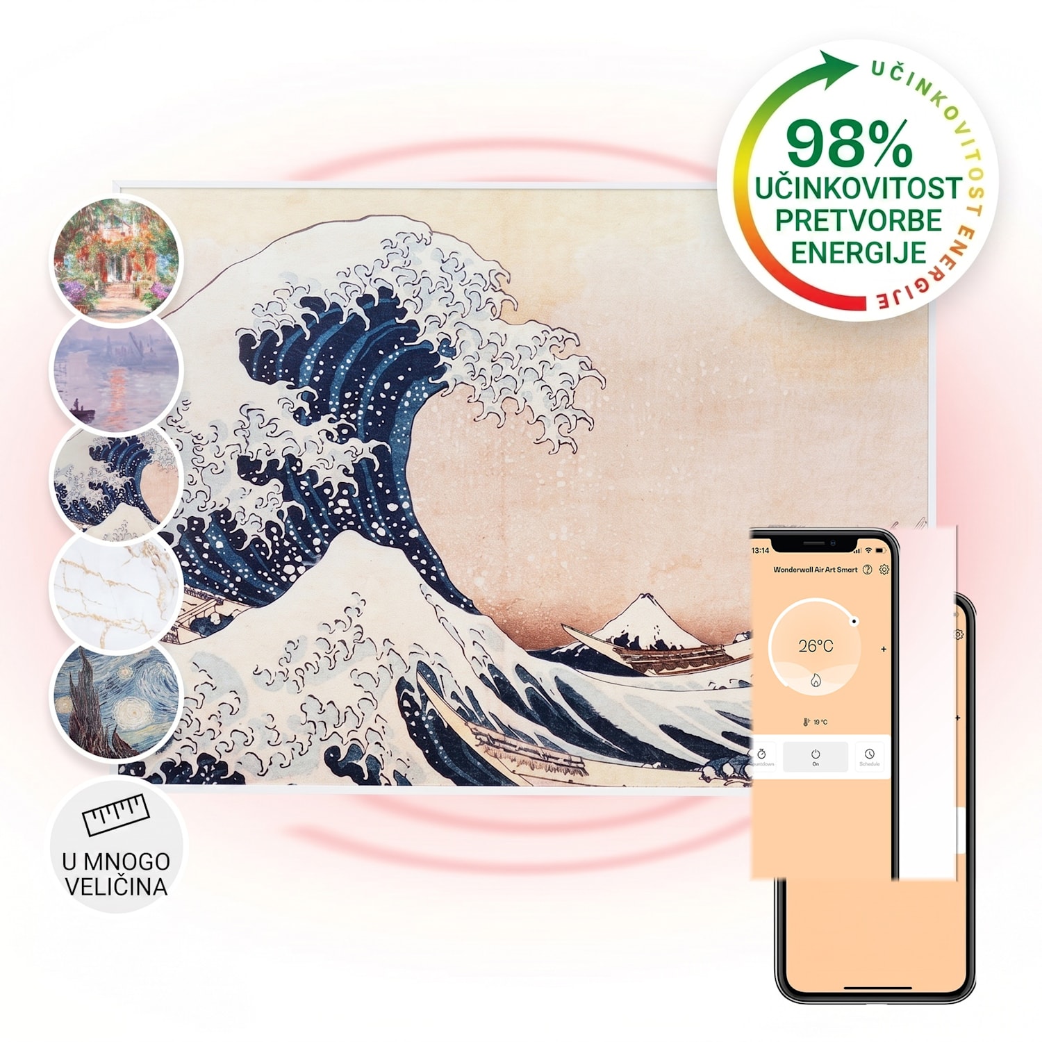 Wonderwall Air Art Smart, infracrveni grijač, 80 x 60 cm, 500 W, aplikacija, plavi valovi 80 x 60 cm | 500 W | Val