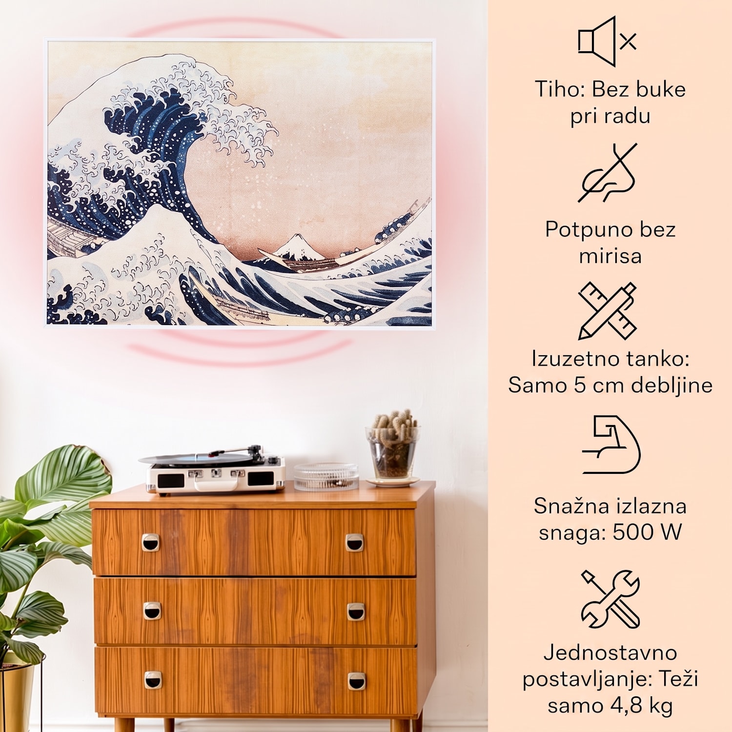 Wonderwall Air Art Smart, infracrveni grijač, 80 x 60 cm, 500 W, aplikacija, plavi valovi 80 x 60 cm | 500 W | Val