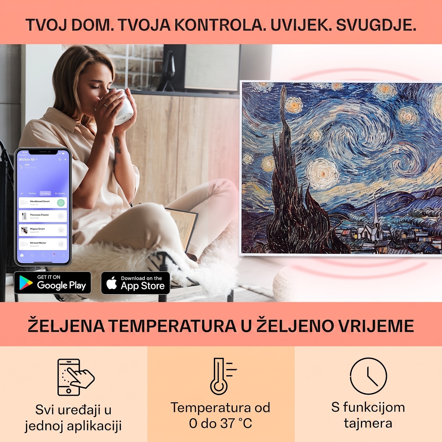 Wonderwall Air Art Smart, infracrveni grijač, 80 x 60 cm, 500 W, zvjezdana noć 80 x 60 cm | 500 W | Zvjezdana noć