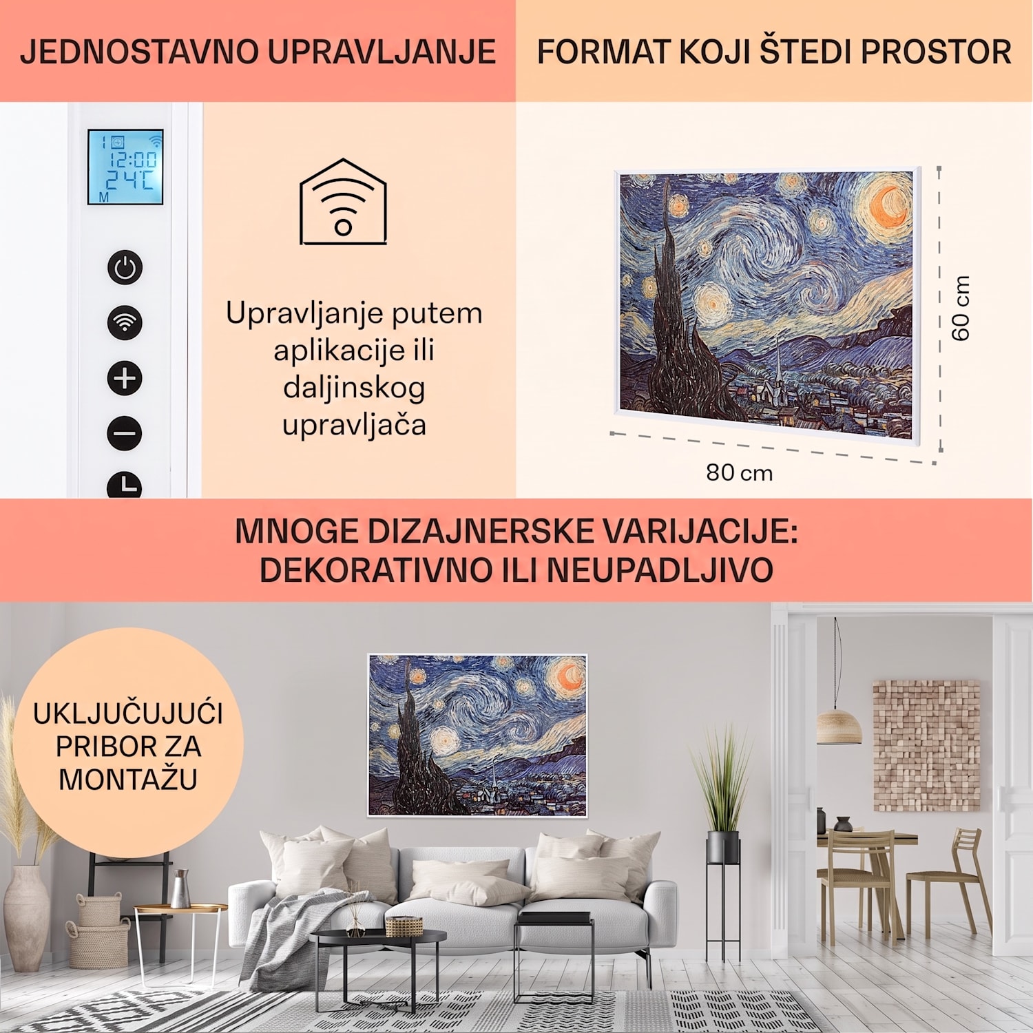 Wonderwall Air Art Smart, infracrveni grijač, 80 x 60 cm, 500 W, zvjezdana noć 80 x 60 cm | 500 W | Zvjezdana noć
