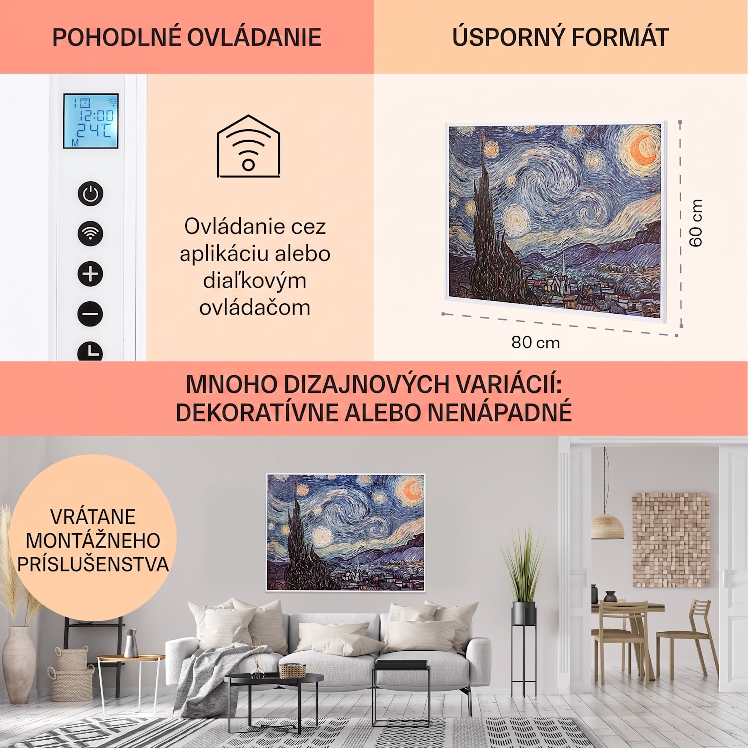 Wonderwall Air Art Smart, infračervený ohrievač, 80 x 60 cm, 500 W, hviezdna noc 80 x 60 cm | 500 W | Hviezdna noc