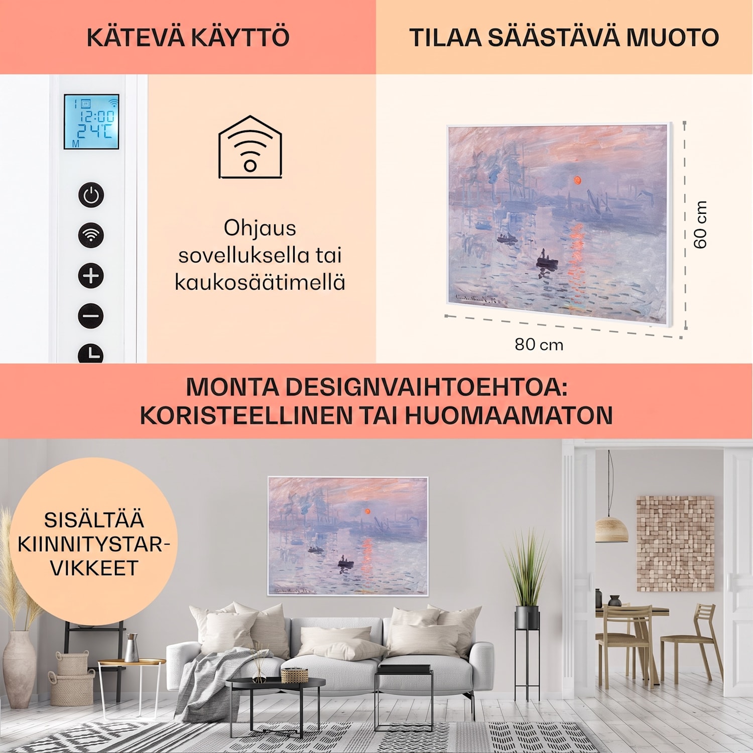 Wonderwall Air Art Smart infrapunalämmitin 80 x 60 cm 500 W auringonnousu 80 x 60 cm | 500 W | Sunrise