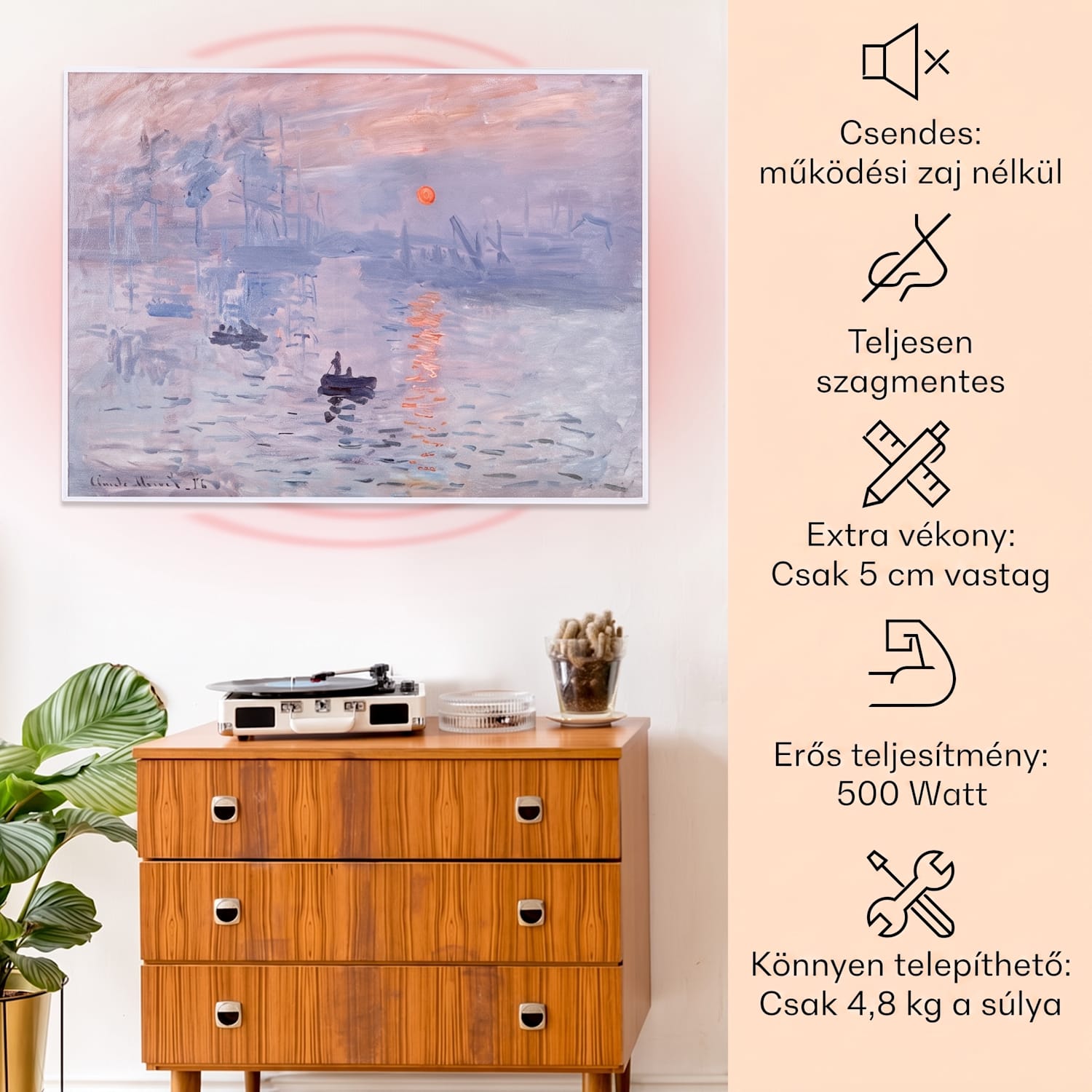 Wonderwall Air Art Smart, infravörös hősugárzó, 80 x 60 cm, 500 W, napfelkelte 80 x 60 cm | 500 W | Napfelkelte