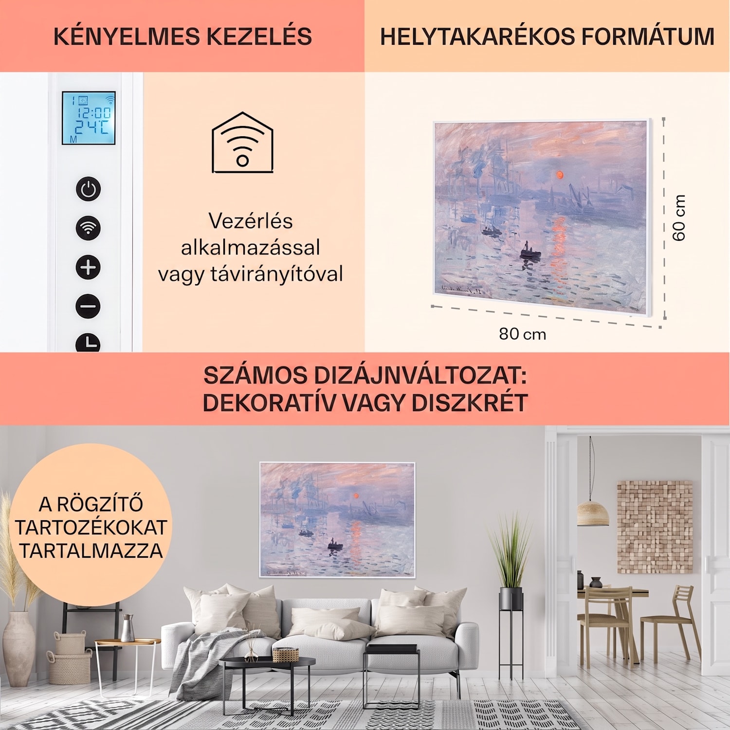 Wonderwall Air Art Smart, infravörös hősugárzó, 80 x 60 cm, 500 W, napfelkelte 80 x 60 cm | 500 W | Napfelkelte