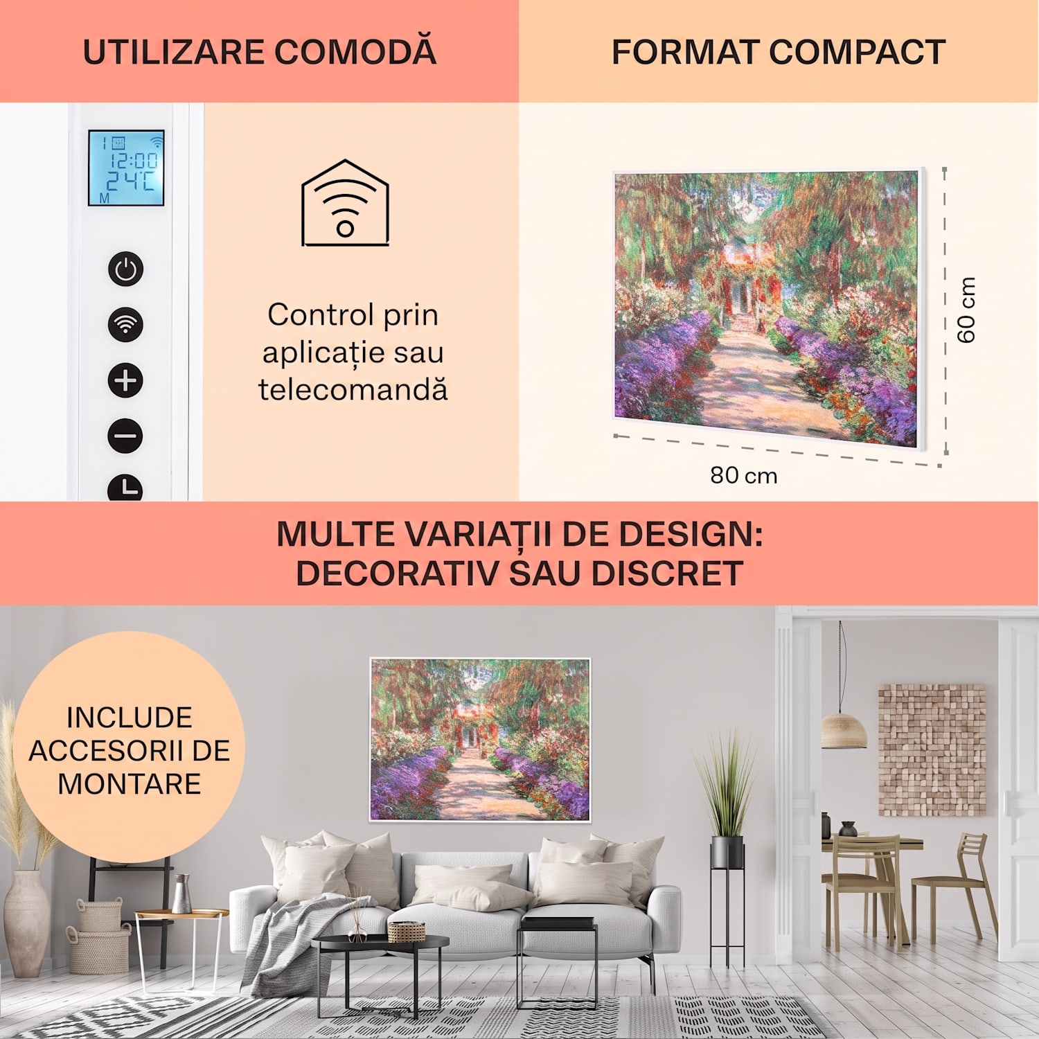 Wonderwall Air Art Smart, încălzitor cu infraroșu, 80 x 60 cm, 500 W, aplicație, poteca din grădină 80 x 60 cm | 500 W | Grădină