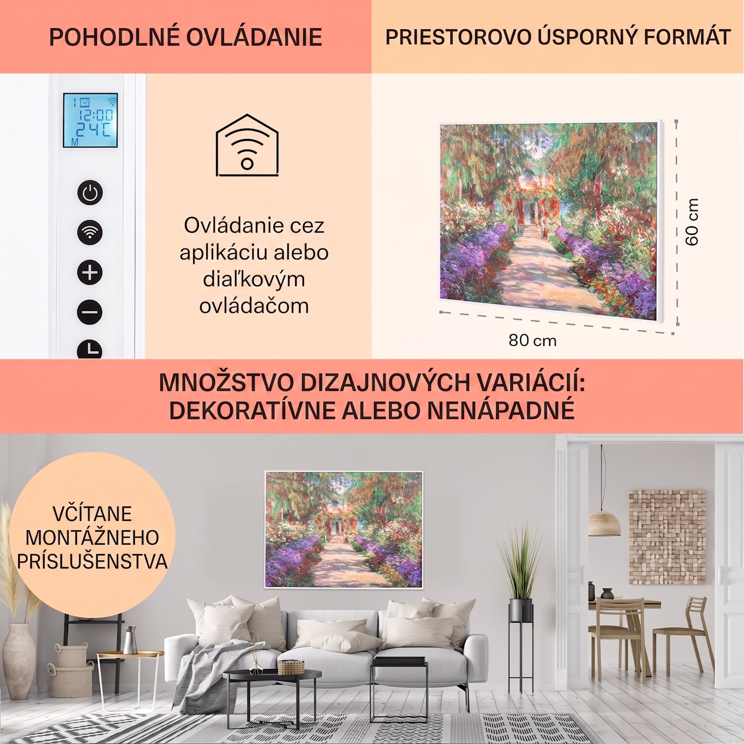Wonderwall Air Art Smart, infračervený ohrievač, 80 x 60 cm, 500 W, záhradná cesta 80 x 60 cm | 500 W | Záhrada