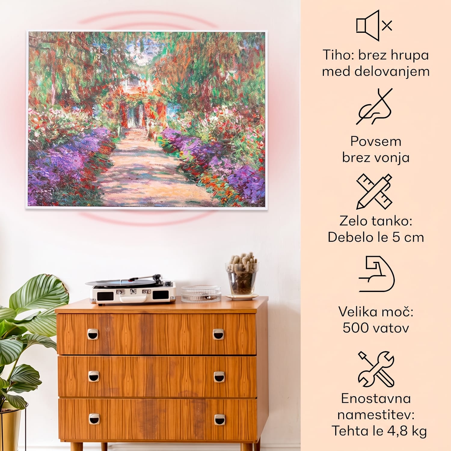 Wonderwall Air Art Smart, infrardeči grelec, 80 x 60 cm, 500 W, vrtna pot 80 x 60 cm | 500 W | Vrt