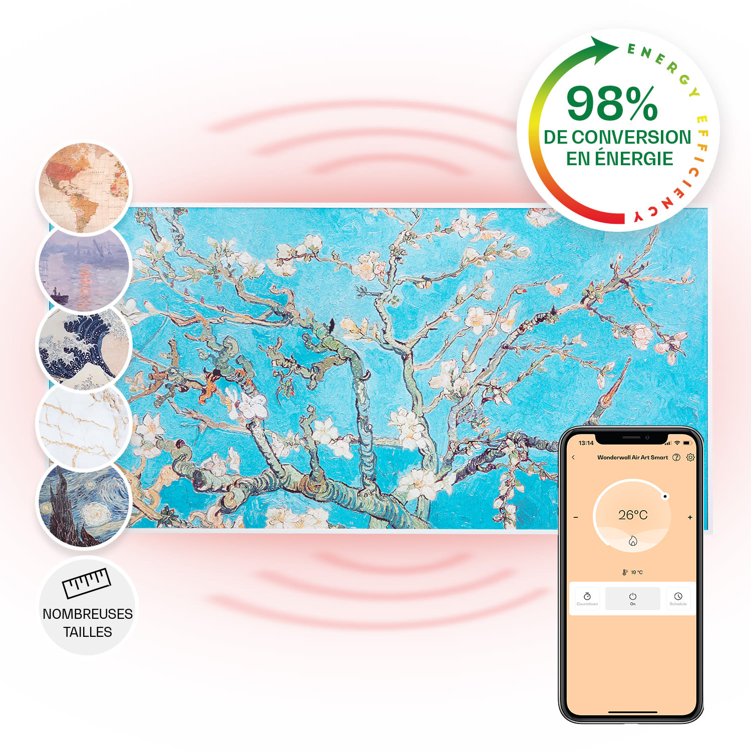 Wonderwall Air Art Smart infrarood verwarming 120x60cm 700W app amandelbloesem 120 x 60 cm | 700 W | Amandelbloesem