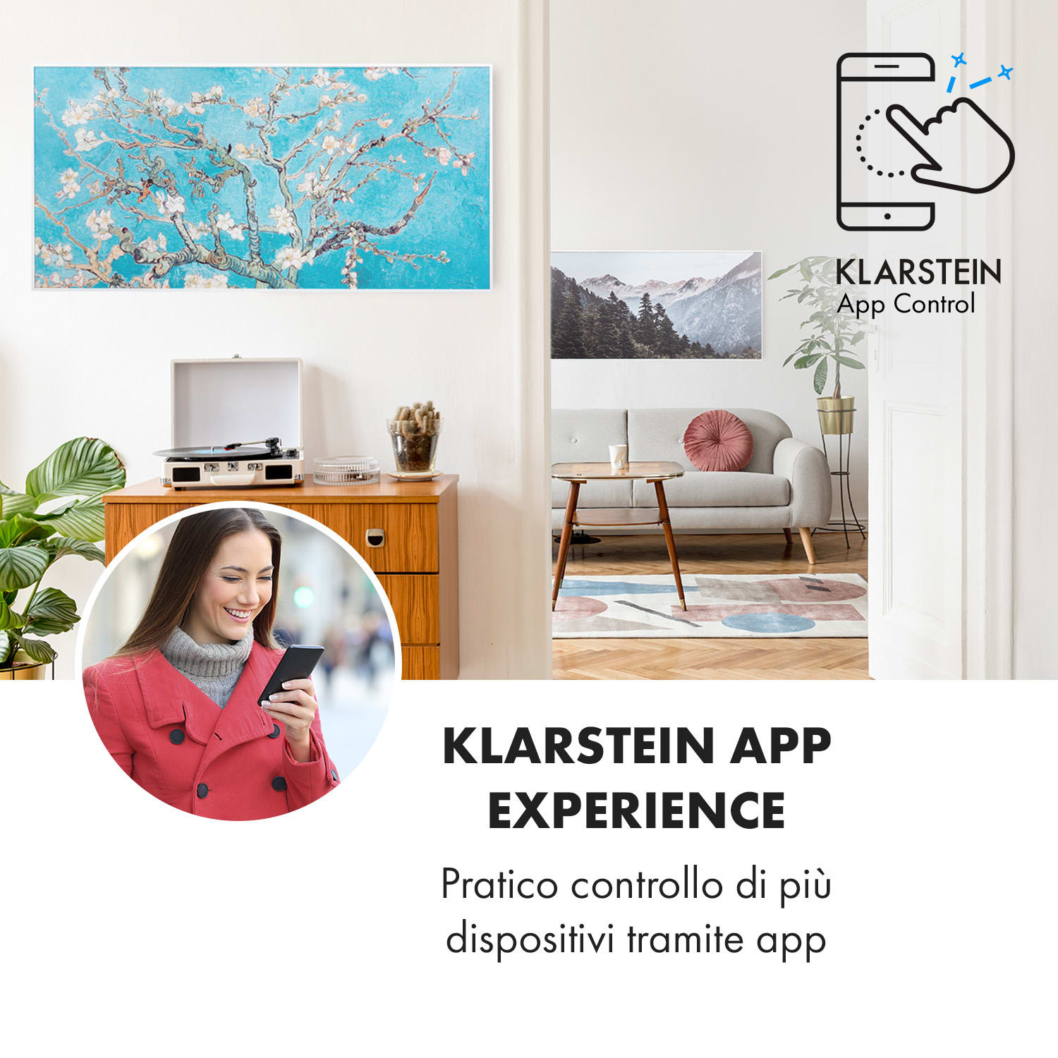 Wonderwall Air Art Smart Pannello Radiante Infrarossi 120x60cm 700W App Ramo di Mandorlo 120 x 60 cm | 700 W | Fiori di mandorlo