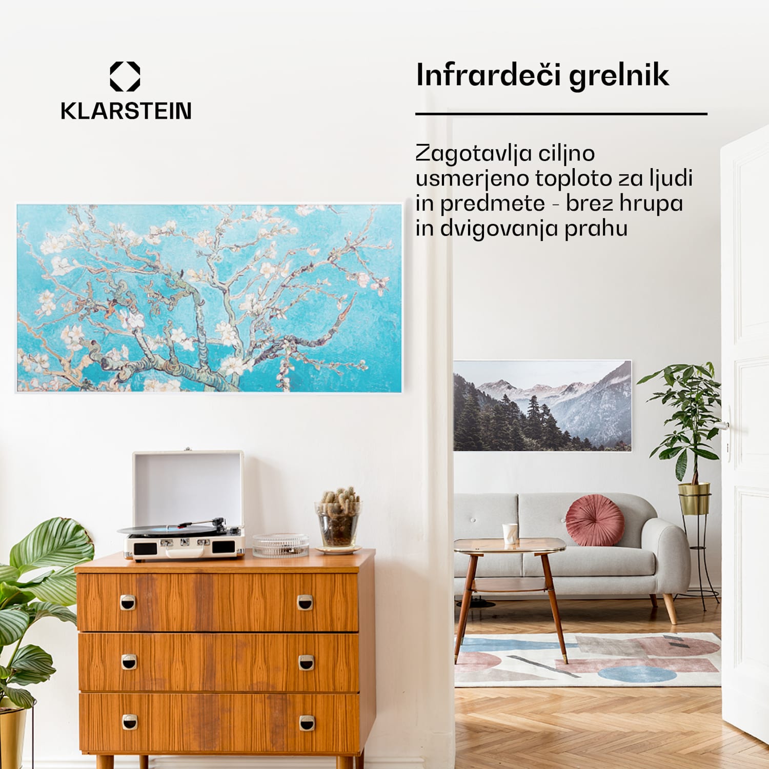 Wonderwall Air Art Smart, infrardeči grelec, 120 x 60 cm, 700 W, aplikacija, mandljev cvet 120 x 60 cm | 700 W | Cvetovi mandljev