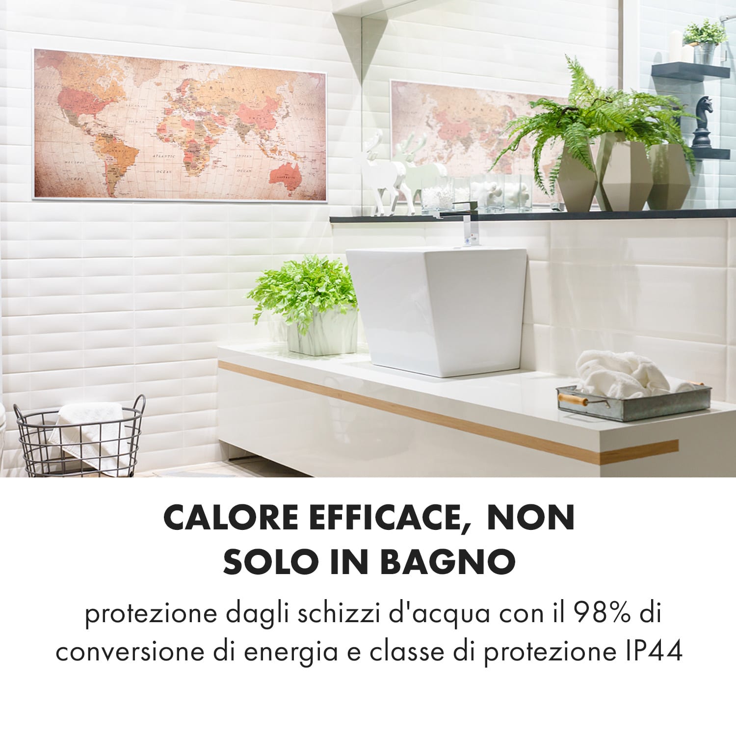 Wonderwall Air Art Smart Pannello Radiante Infrarossi 120x60cm 700W App Mondo 120 x 60 cm | 700 W | Mappa del mondo – vintage