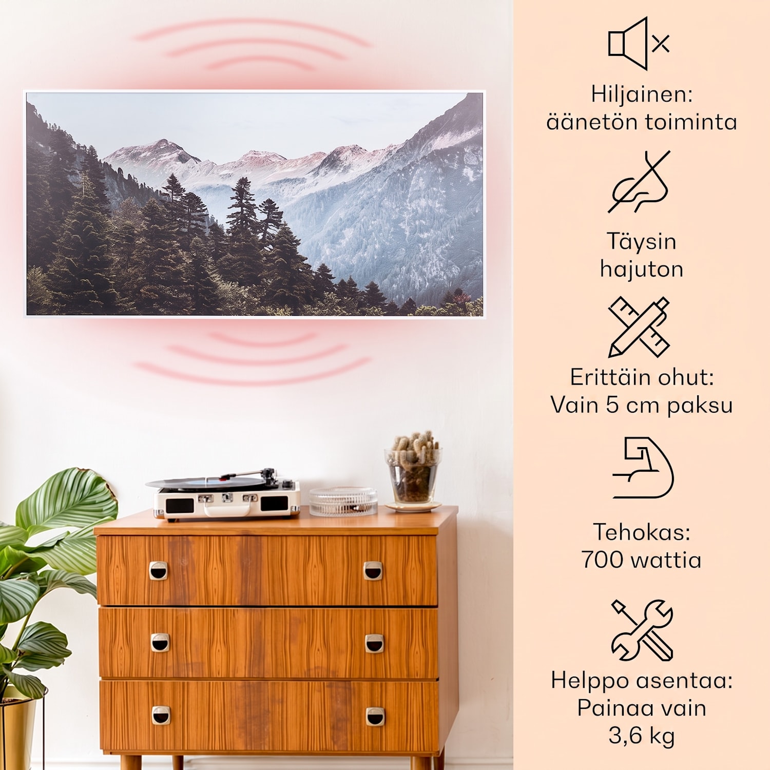 Wonderwall Air Art Smart infrapunalämmitin 120 x 60 cm 700 W sovellus vuoret 120 x 60 cm | 700 W | Mountain