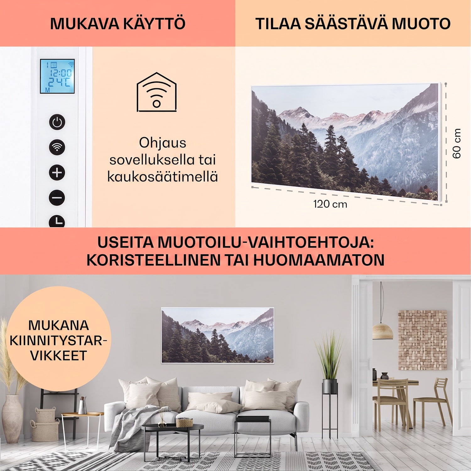 Wonderwall Air Art Smart infrapunalämmitin 120 x 60 cm 700 W sovellus vuoret 120 x 60 cm | 700 W | Mountain