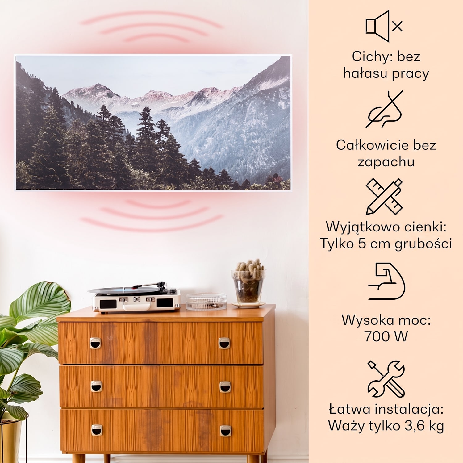 Wonderwall Air Art Smart, panel grzewczy na podczerwień, grzejnik, 120 x 60 cm, 700 W, aplikacja 120 x 60 cm | 700 W | Góra