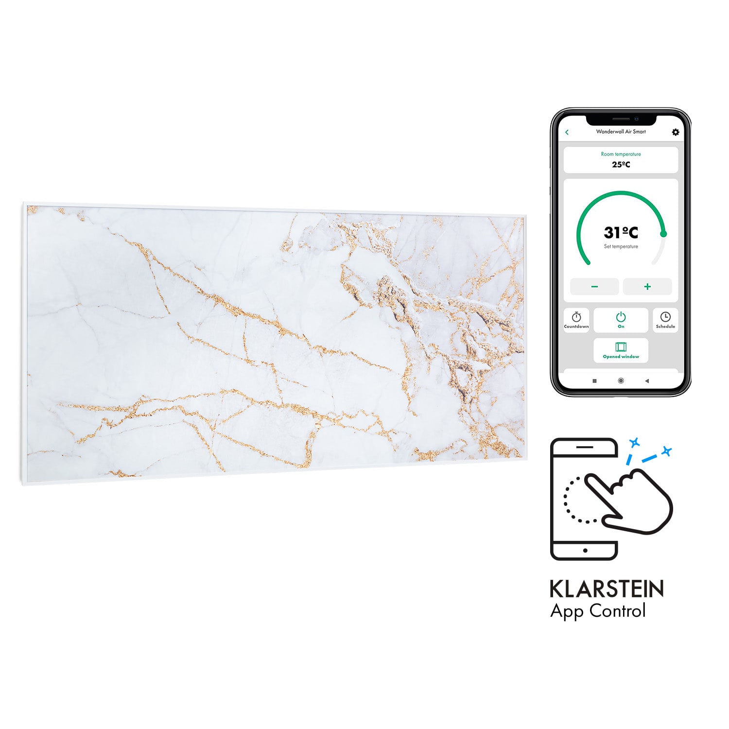 Wonderwall Air Art Smart Painel Aquecedor Infravermelho 120x60 cm 700W Mármore I 120 x 60 cm | 700 W | Mármore | Branco