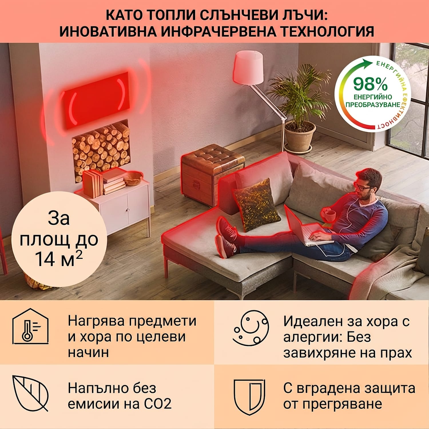 Wonderwall Air Art Smart, инфрачервен нагревател, 120 х 60 см, 700 W, приложение, звезди 120 x 60 cm | 700 W | Starry Night