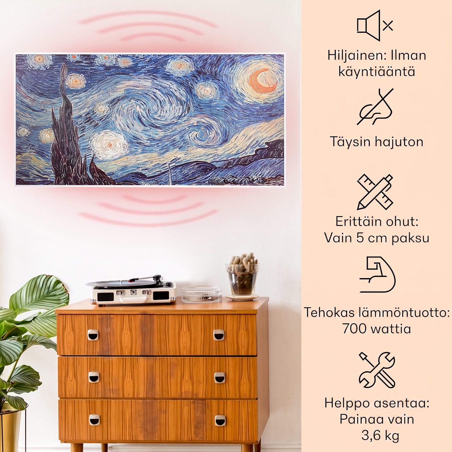 Wonderwall Air Art Smart infrapunalämmitin 120 x 60 cm 700 W sovellus tähdet 120 x 60 cm | 700 W | Starry Night