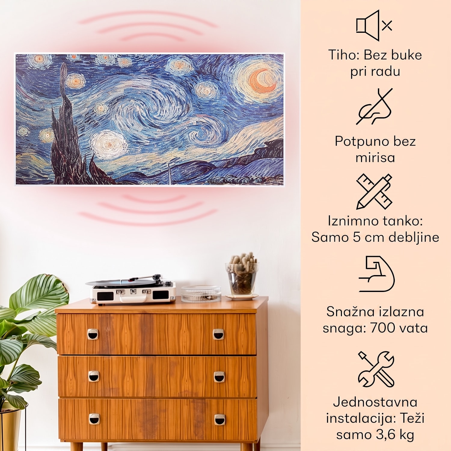 Wonderwall Air Art Smart, infracrveni grijač, 120 x 60 cm, 700 W, aplikacija, zvijezde 120 x 60 cm | 700 W | Zvjezdana noć