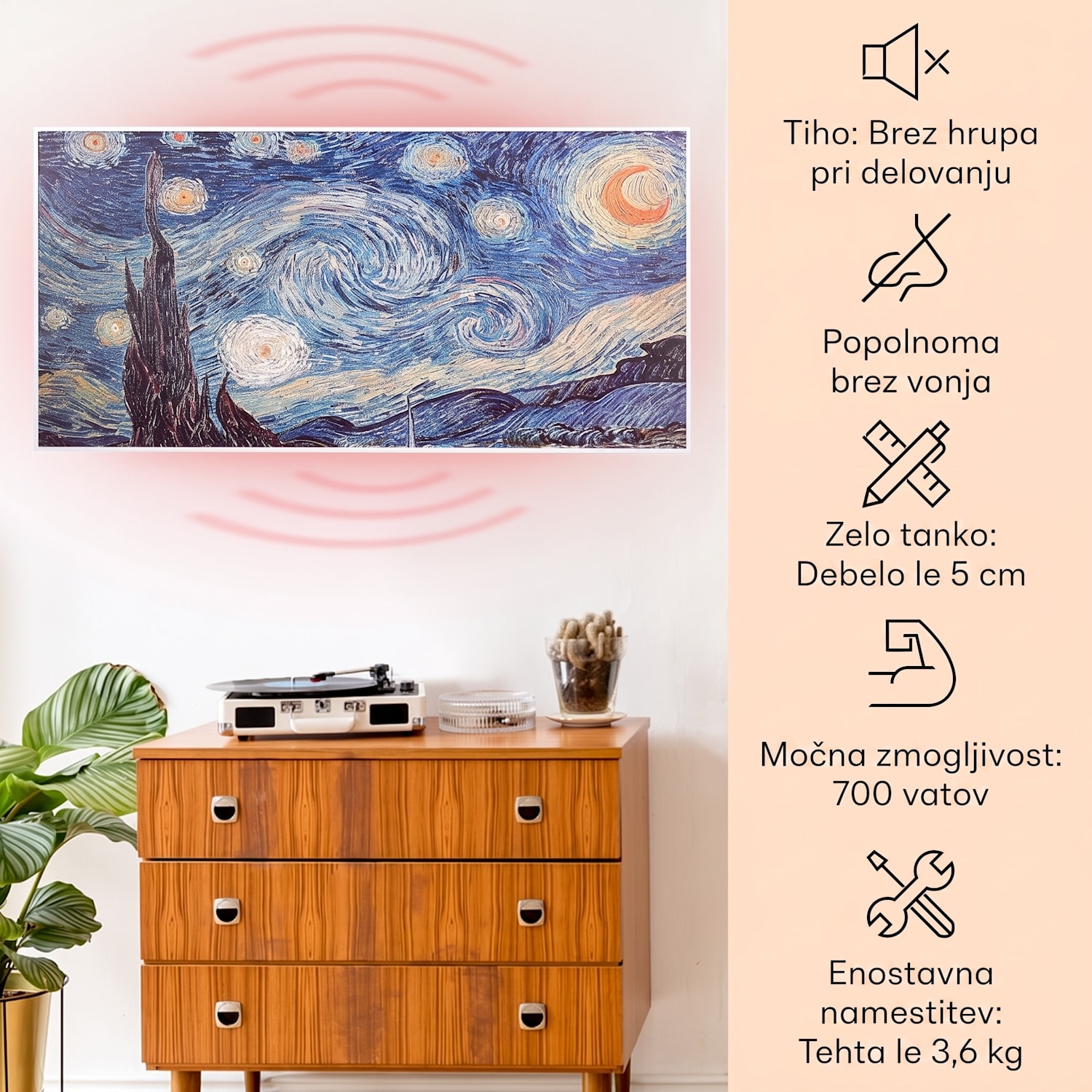 Wonderwall Air Art Smart, infrardeči grelec, 120 x 60 cm, 700 W, aplikacija, zvezde 120 x 60 cm | 700 W | Zvezdna noč