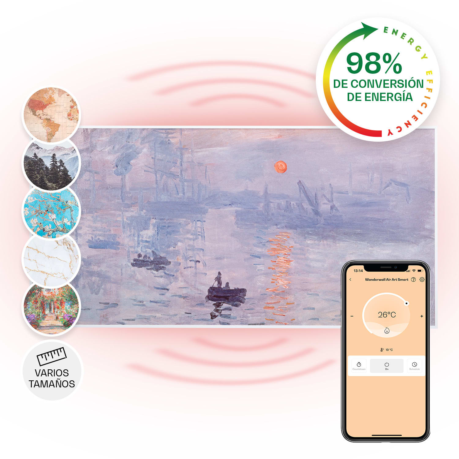 Wonderwall Air Art Smart Panel calefactor infrarrojo 120x60cm 700W App Sol naciente 120 x 60 cm | 700 W | Amanecer