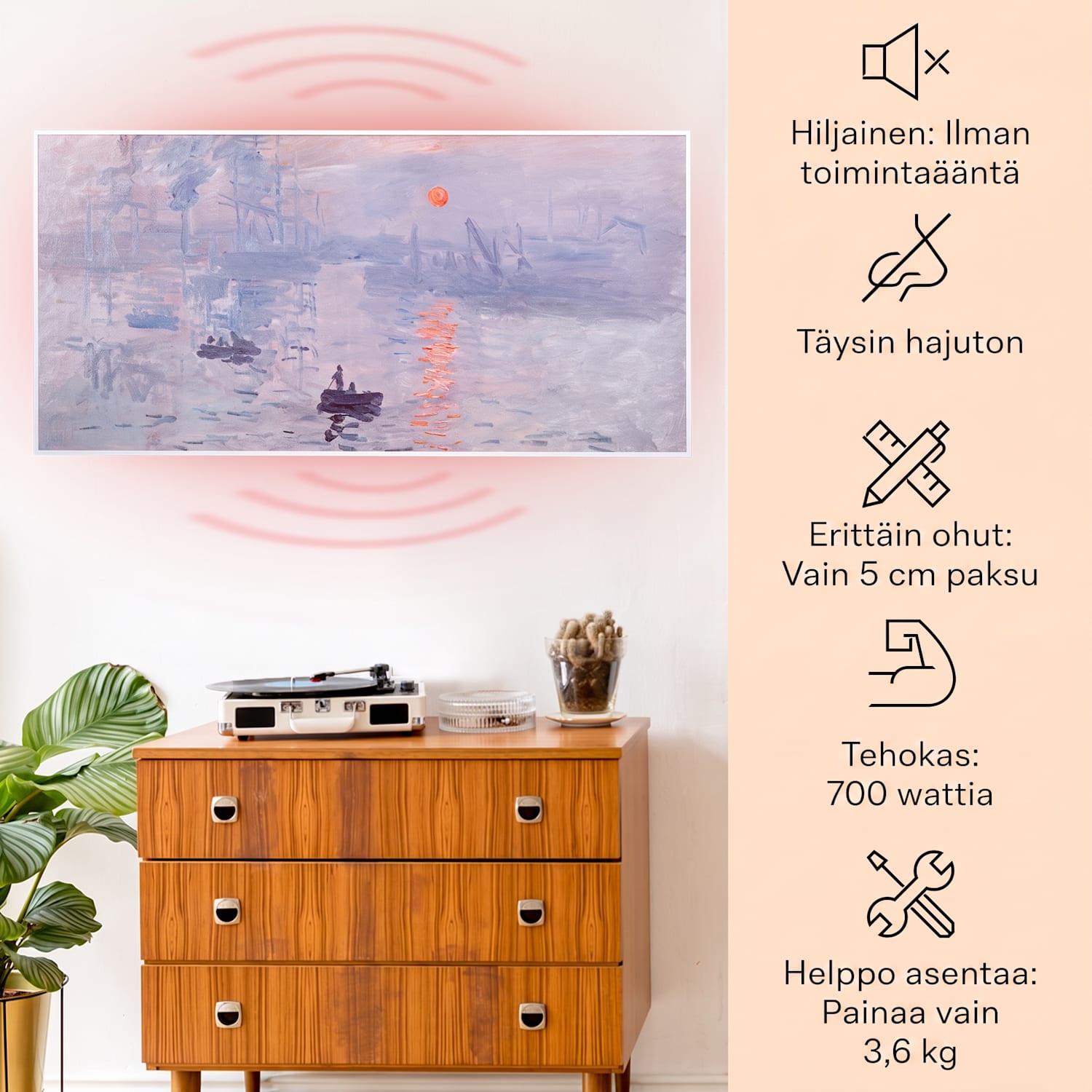 Wonderwall Air Art Smart infrapunalämmitin 120 x 60 cm 700 W sovellus auringonnousu 120 x 60 cm | 700 W | Sunrise