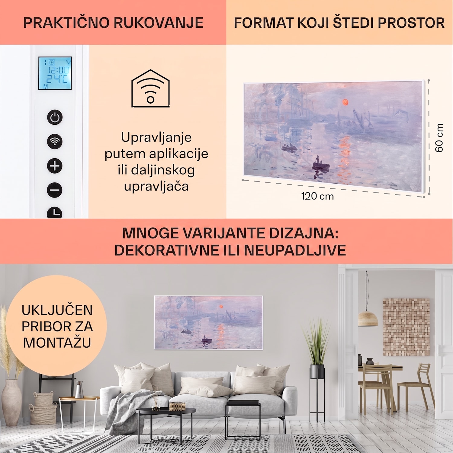Wonderwall Air Art Smart, infracrveni grijač, 120 x 60 cm, 700 W, aplikacija, izlazak sunca 120 x 60 cm | 700 W | Izlazak sunca