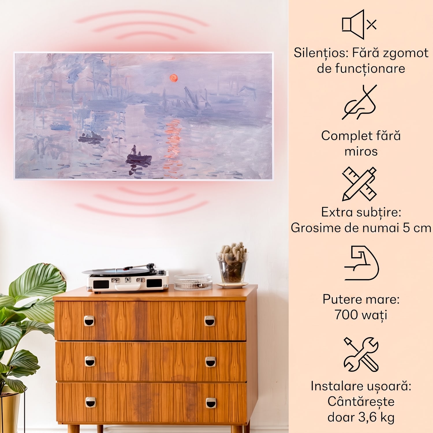 Wonderwall Air Art Smart, încălzitor cu infraroșu, 120 x 60 cm, 700 W, aplicație, răsărit de soare 120 x 60 cm | 700 W | Răsărit
