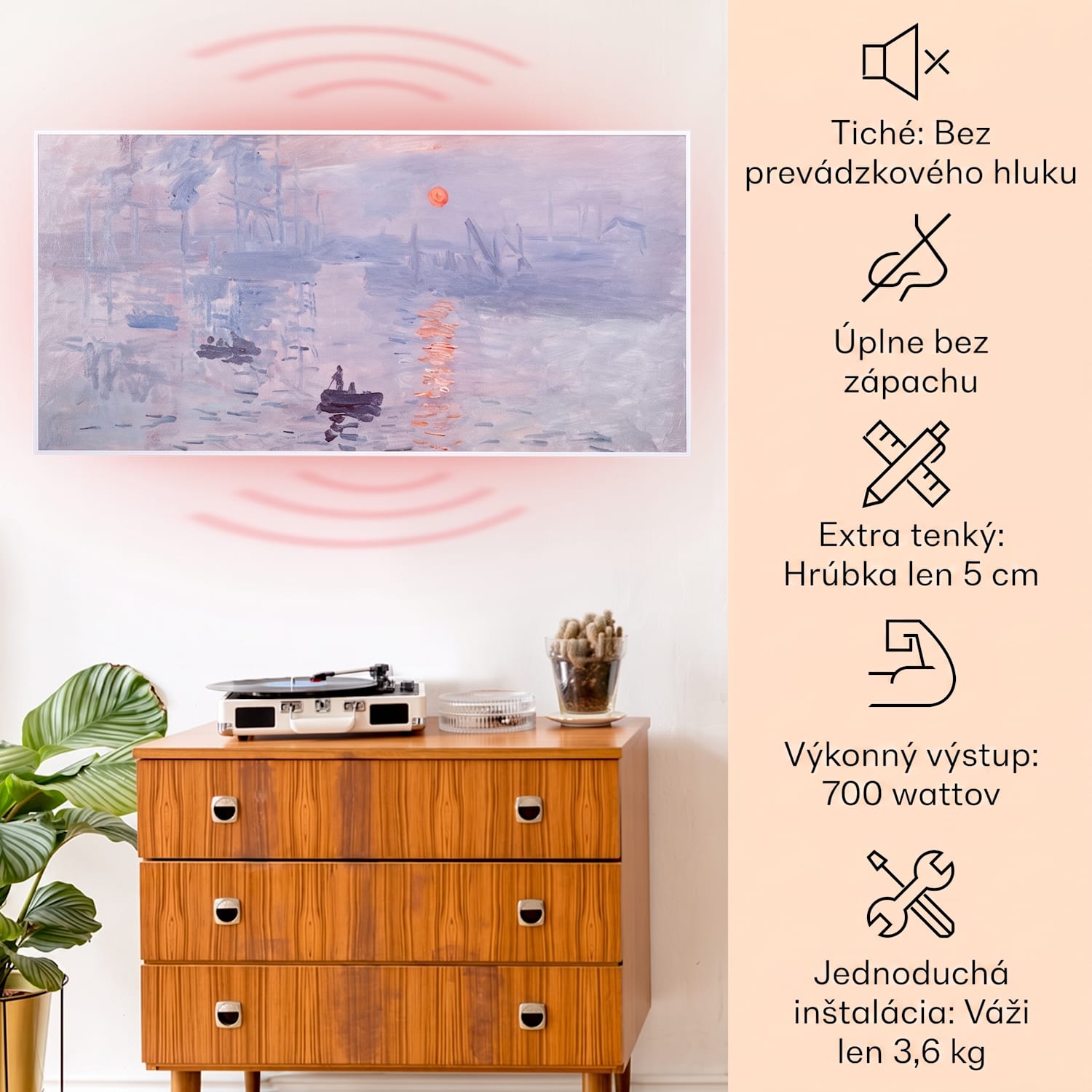 Wonderwall Air Art Smart, infračervený ohrievač, 120 x 60 cm, 700 W, aplikácia, východ slnka 120 x 60 cm | 700 W | Východ slnka