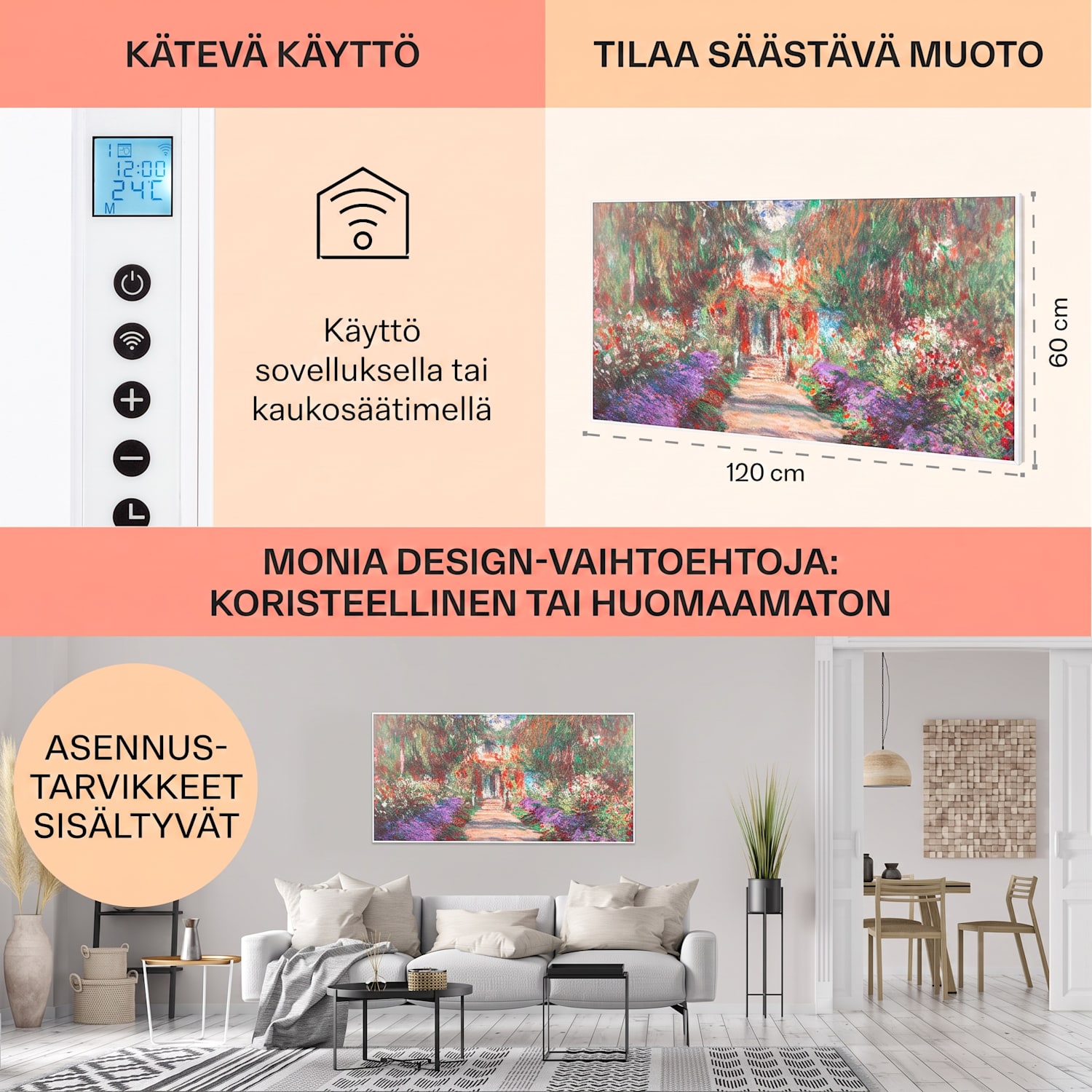 Wonderwall Air Art Smart infrapunalämmitin 120 x 60 cm 700 W sovellus puutarhapolku 120 x 60 cm | 700 W | Garden