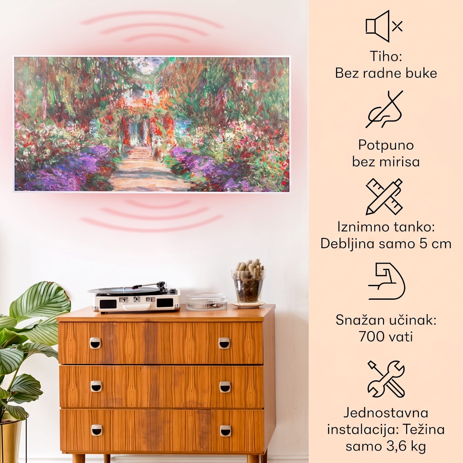 Wonderwall Air Art Smart, infracrveni grijač, 120 x 60 cm, 700 W, aplikacija, vrtna cesta 