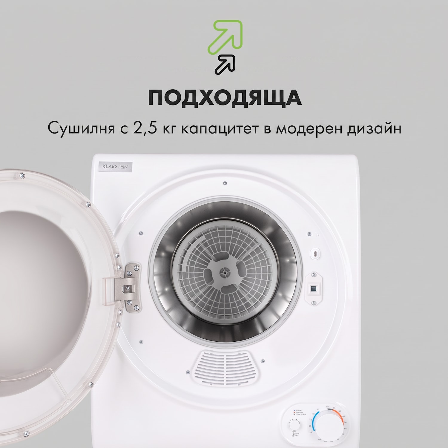 Jet Set 2500, сушилня за дрехи, сушилня с изсмукване на влажния въздух, 850W, TEE C, 2,5 кг, 50 см, бял Бял