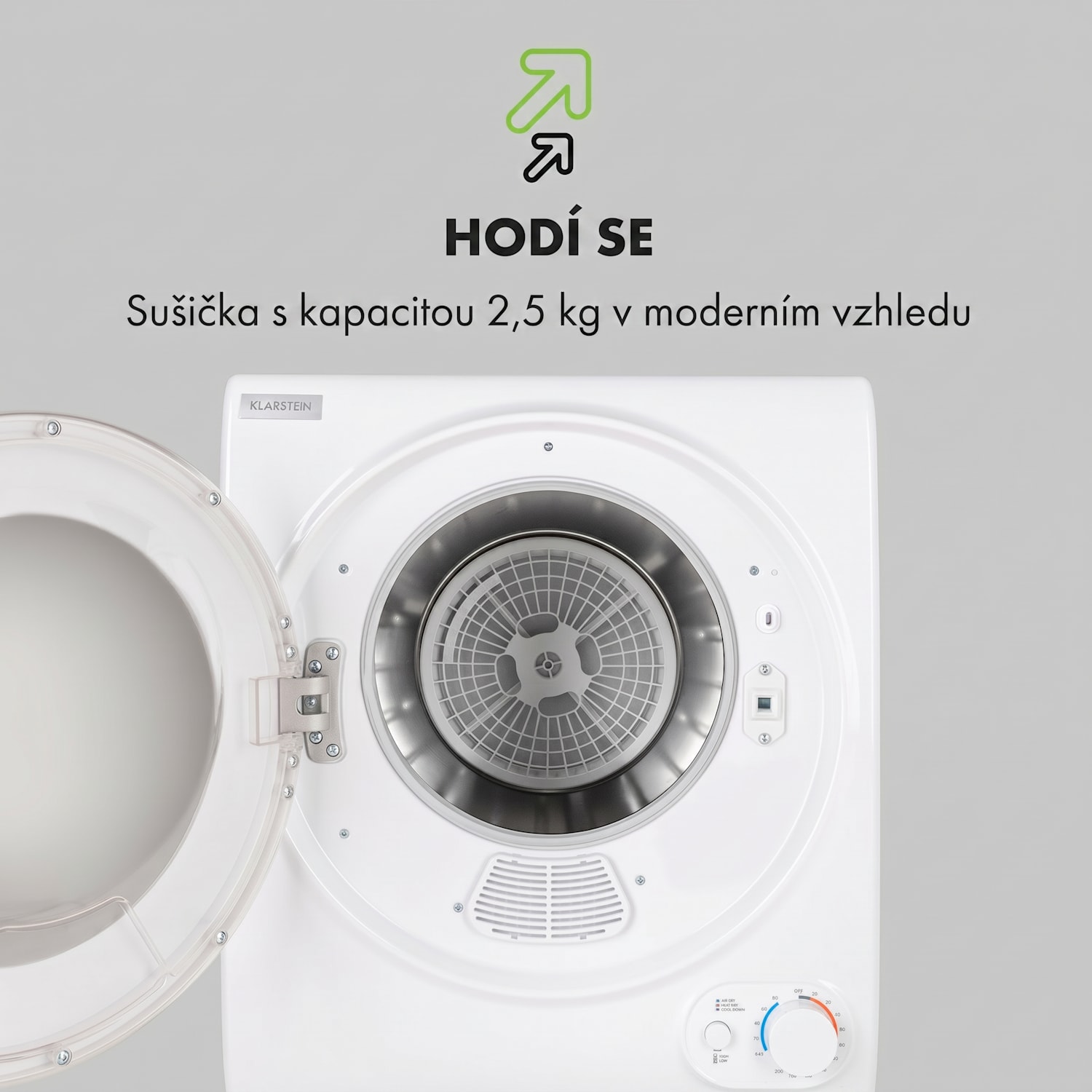 Jet Set 2500, sušička prádla, sušička s odsáváním vlhkého vzduchu, 850 W, TEE C, 2,5 kg, 50 cm, bílá Bílá
