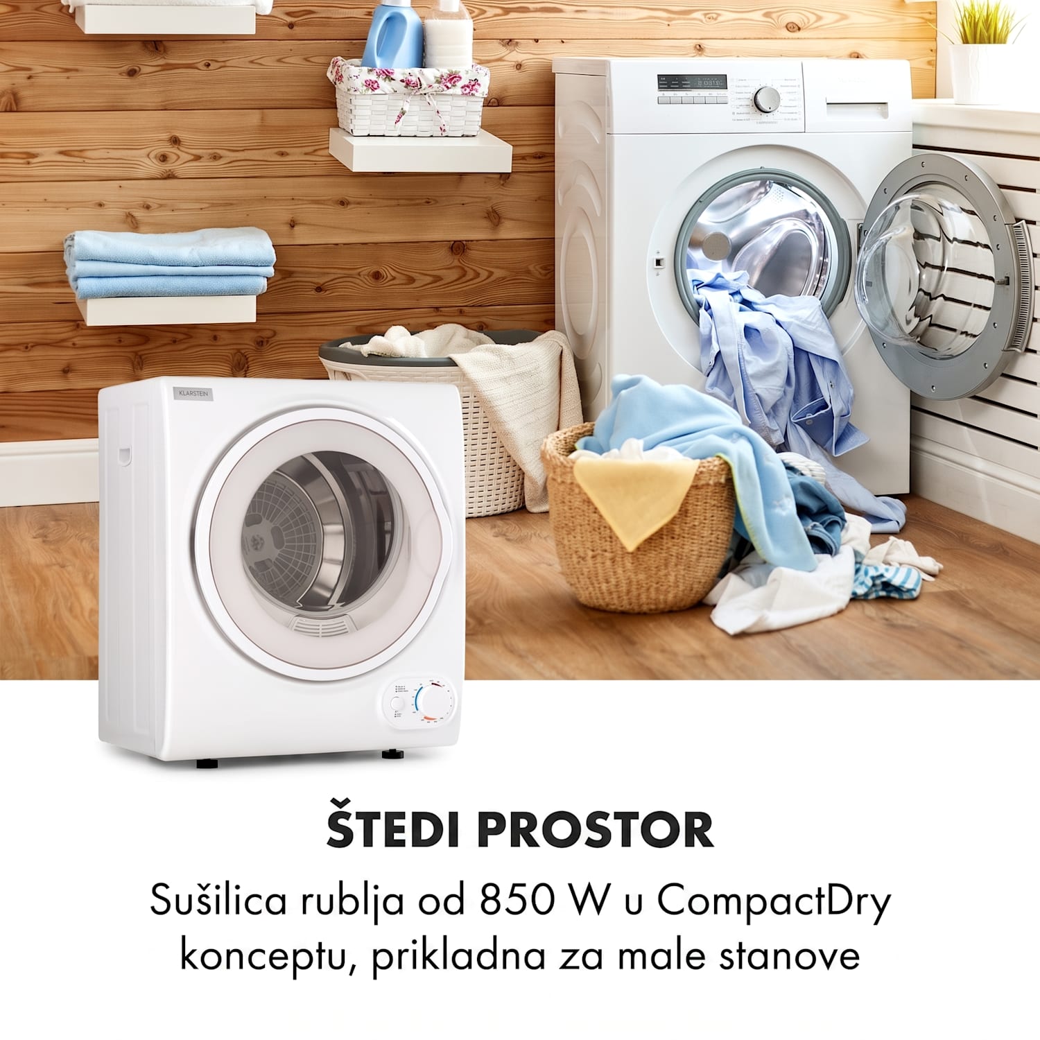 Jet Set 2500, sušilica za rublje, sušilica s odvodom vlažnog zraka, 850W, TEE C, 2,5 kg, 50 cm, bijela Bijela