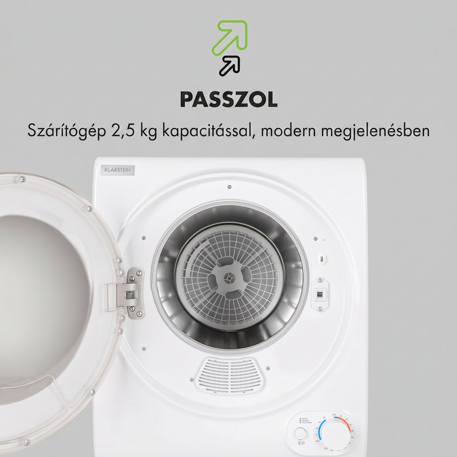 Jet Set 2500, szárítógép, nedves levegő elszívással, 850W, TEE C, 2,5kg, 50cm, fehér Fehér