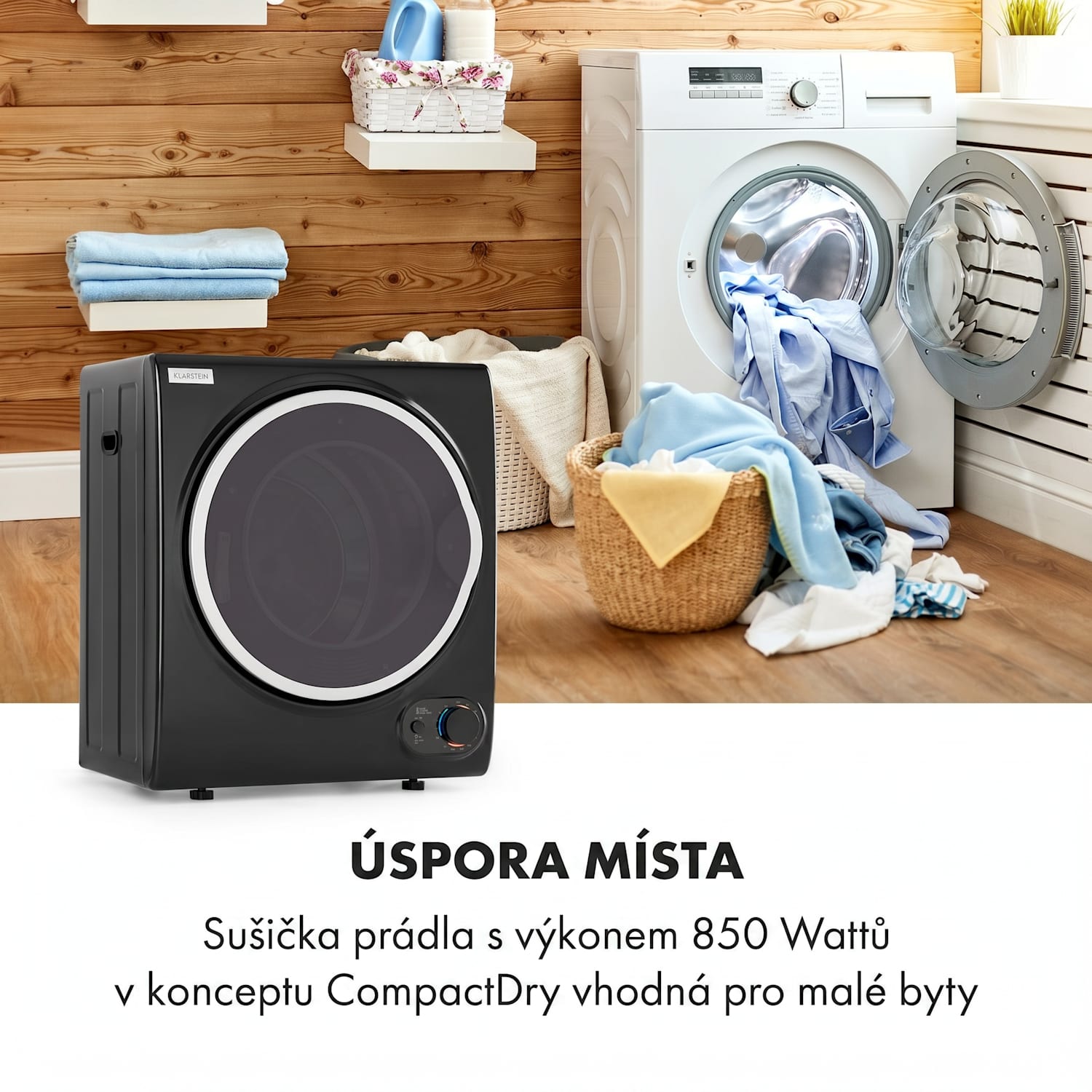 Jet Set 2500, sušička prádla, sušička s odsáváním vlhkého vzduchu, 850 W, TEE C, 2,5 kg, 50 cm, černá Černá