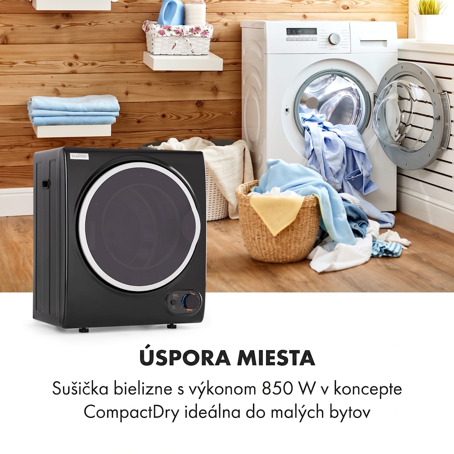 Jet Set 2500, sušička bielizne, sušička s odsávaním vlhkého vzduchu, 850W, TEE C, 2,5kg, 50cm, čierna Čierna