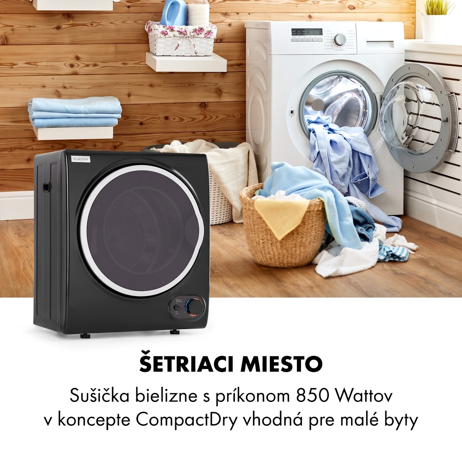 Jet Set 2500, sušička bielizne, sušička s odsávaním vlhkého vzduchu, 850W, TEE C, 2,5kg, 50cm, čierna Čierna