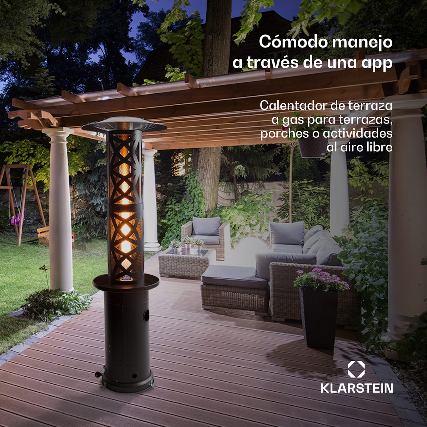 Goldflame Style Radiador para terraza 11,2 kW Vista 360° Móvil Negro 